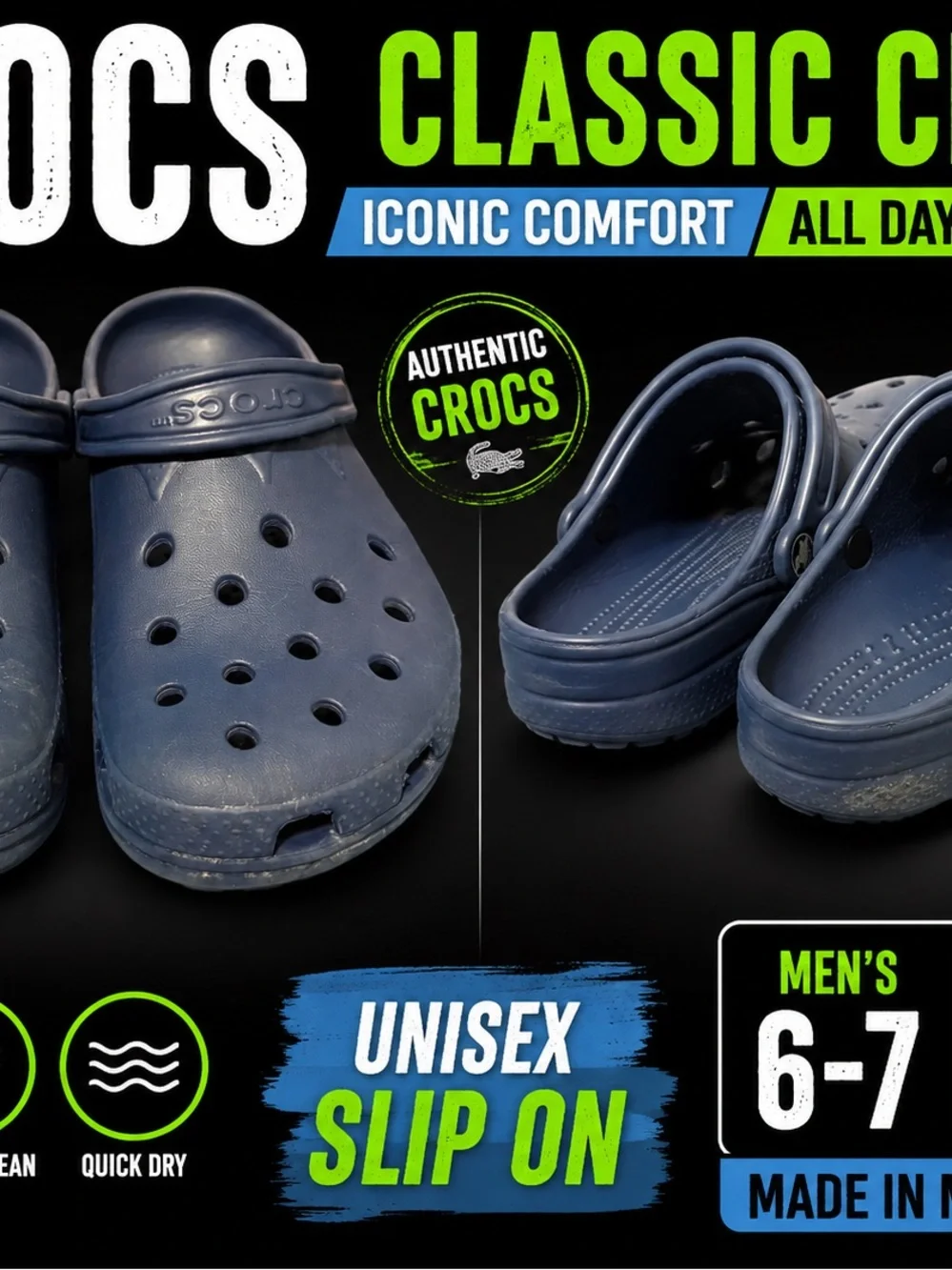 CROCS Classic Unisex Slip-On Clog in Navy